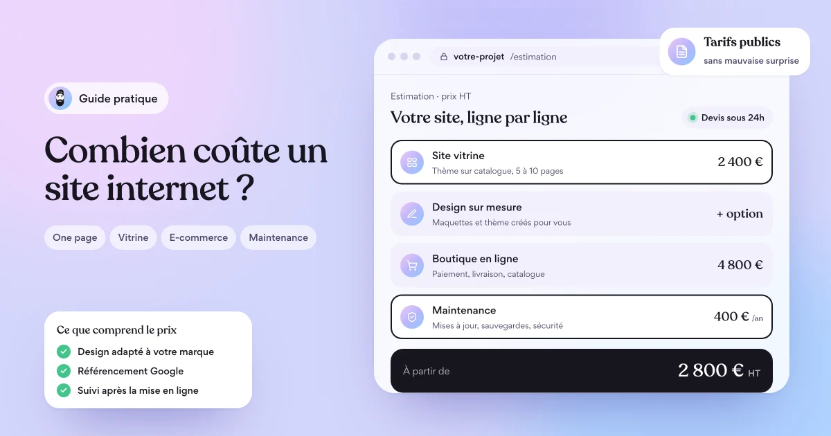 Estimation du prix d’un site internet : site vitrine, e-commerce et maintenance.